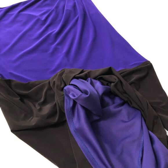 Trina Turk Colorblock One Shoulder Dress Purple Brown Size 2 Sheath - Picture 10 of 10